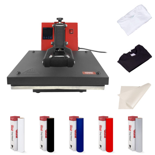 15" x 15" Clamshell Starter Heat Press Kit + Siser EasyWeed + TShirts