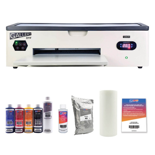 Gallery DTF Printer 1390R with CMYKW Inks, DTF Powder, DTF Film and PC Software