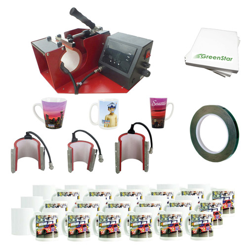 Mug Sublimation Kit including Multi-Mug Press, Mugs & Sublimation Supplies
