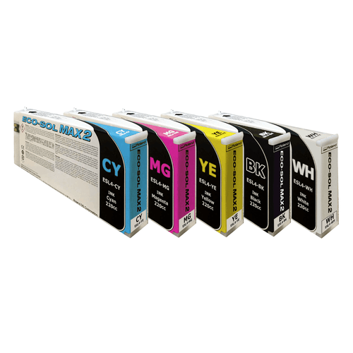 Roland Eco-Sol MAX 2 CMYK & White Ink Cartridge Set for BN2-30 Printers