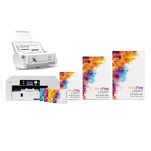 Sawgrass SG1000 VersiFlex Printer, Bypass Tray, 70ml Install Kit, 8.5in x 11in, 11in x 17in, And 13in x19in Media Bundle 